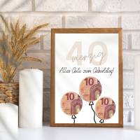 Geldgeschenk 40. Geburtstag zum selbst ausdrucken | Geschenkvorlage für Mann und Frau - Digitaler Download Bild 1