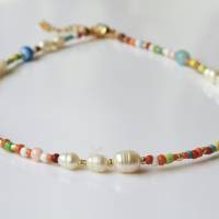 Halskette Perlenkette Süßwasserperlen bunt Geschenk Frauen Schwester Teenager Bild 1