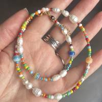 Halskette Perlenkette Süßwasserperlen bunt Geschenk Frauen Schwester Teenager Bild 2