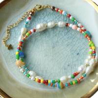 Halskette Perlenkette Süßwasserperlen bunt Geschenk Frauen Schwester Teenager Bild 3