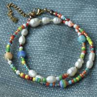 Halskette Perlenkette Süßwasserperlen bunt Geschenk Frauen Schwester Teenager Bild 5
