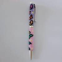 beperlter Kugelschreiber in Peyotetechnik Schetterlinge in flieder und rosa Bild 2