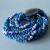 Häkelkette - Blaue Welle - in Blautönen mit weiß und silber, Länge 55 cm, Halskette aus Glasperlen gehäkelt, Perlenkette Bild 1