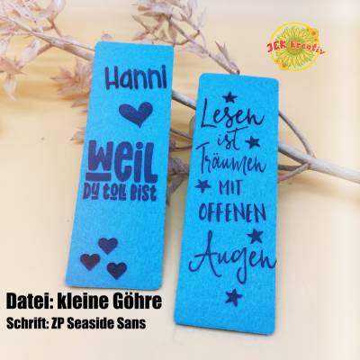 Lesezeichen aus Filz für einen tollen Menschen - Lesen ist träumen mit offenen Augen
