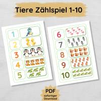 Zählübung für Kinder mit niedlichen Tieren, spielerisch Zahlen lernen von 1 bis 10 Bild 1