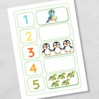 Zählübung für Kinder mit niedlichen Tieren, spielerisch Zahlen lernen von 1 bis 10 Bild 3