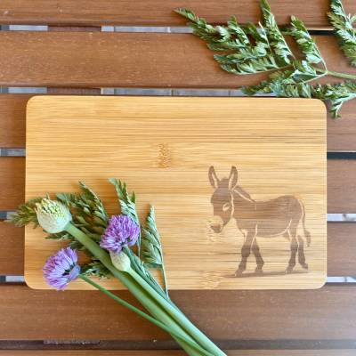 Bambus Frühstücksbrettchen Esel Vesperbrett Holzbrett Gravur Wunschname