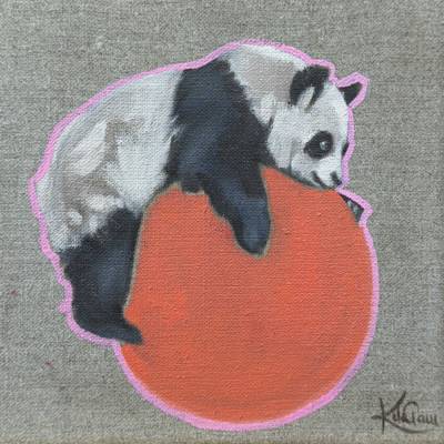 Ölgemälde auf Naturleinen, Daily Painting, Leinwandbild 20 x 20 cm, Panda