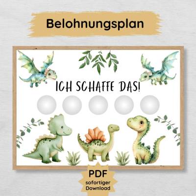 Dino Belohnungsplan für (kleine) Kinder zum Ausdrucken, einfache Motivationshilfe für Jungen