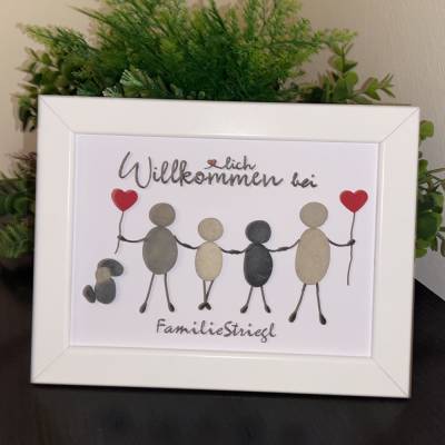 Steinbild willkommen bei, Kieselsteinbild, Pebbleart, Geschenkidee, STB-145