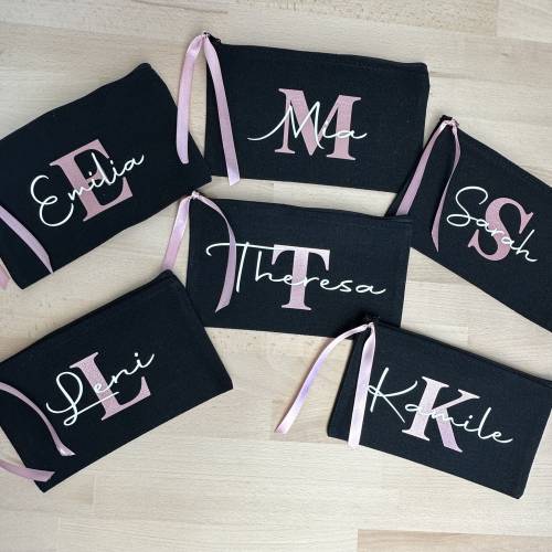 Kosmetiktasche personalisiert, Schmucktasche, Brillenetui oder auch als Federmäppchen nutzbar, JGA, Geburtstag, Mit