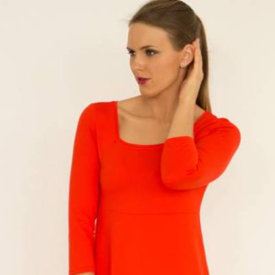 Kleid AVA Carreè-Ausschnitt Koralle