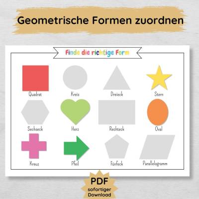 Formen zuordnen als kreatives Lernspiel für Kinder zum Ausdrucken