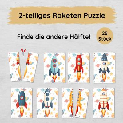 2 Teile Raketen Puzzle für Kinder zum Ausdrucken, Hälfte zuordnen Spiel