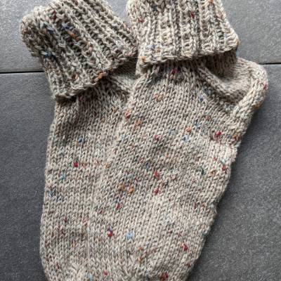 Wunderschöne Stricksocken Größe 40/41 hellgrau Tweed