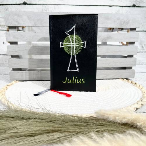 Gotteslobhülle Gebetbuchhülle Kunstleder schwarz mit Kreuz personalisiert
