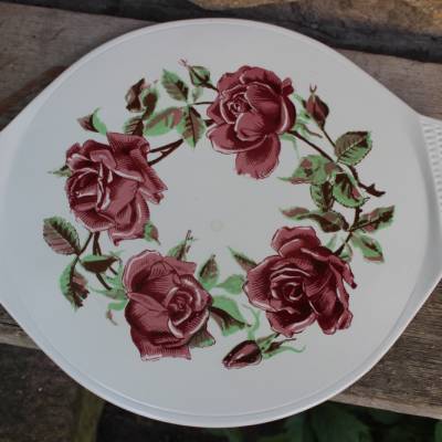 Tortenplatte Kuchenplatte Rosendekor Grünstadt Edelkeramik Vintage 50er 60er Jahre West Germany