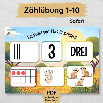Safari Zählübung Spiel für Kinder, Zahlen lernen von 1 bis 10, kreatives Lernspiel