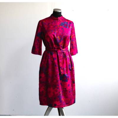 elegantes 60er Jahre Kleid fuchsia Handarbeit