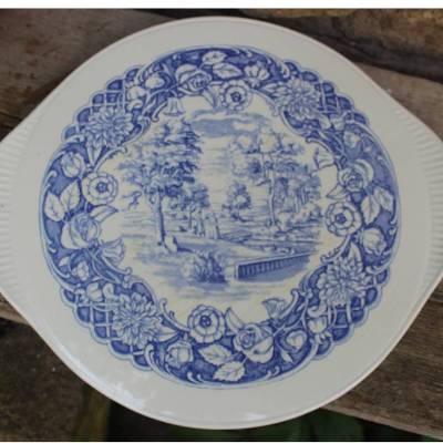 Tortenplatte Kuchenplatte Rosen Blumen Landschaft Grünstadt Edelkeramik Vintage 50er 60er Jahre West Germany