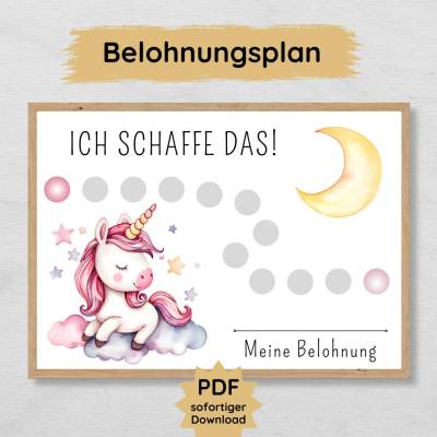 Niedlicher Einhorn Belohnungsplan für Mädchen zum Ausdrucken, Kinder Belohnungstafel
