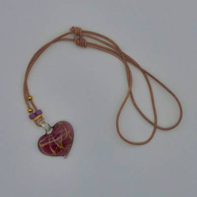 Herzkette, Halskette mit Glasherz, Kette mit Herzanhänger, violett gold, Schmuck, Lederband mit Kettenanhänger