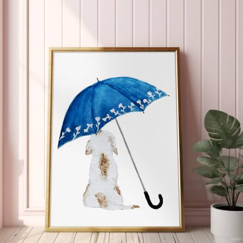 Poster Wandbild Hund mit Regenschirm
