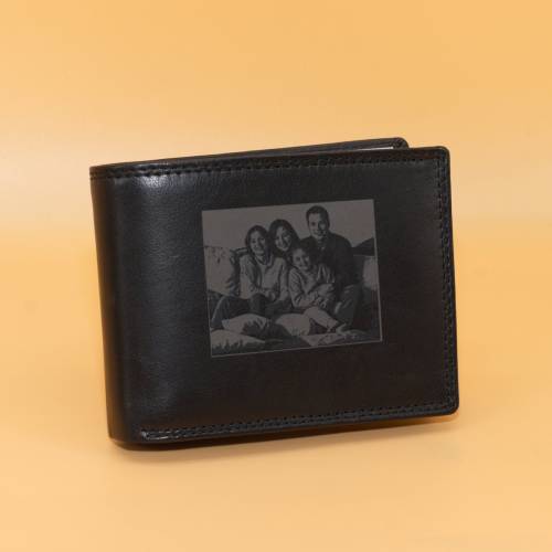 Herrenbrieftasche mit Fotogravur cir 12x9,5cm –Personalisiertes Portemonnaie aus Echtleder – Einzigartiges Vatertagsgesc