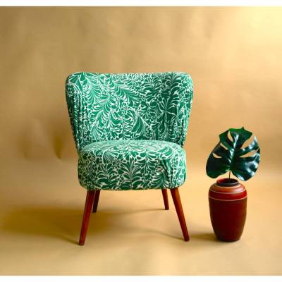 Vintage Sessel 50er Jahre mit neuem Bezug Blattmuster