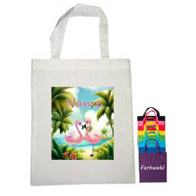 Flamingo Stoffbeutel mit Name / personalisierbar / Einkaufstasche / Flötentasche / Wäschebeutel