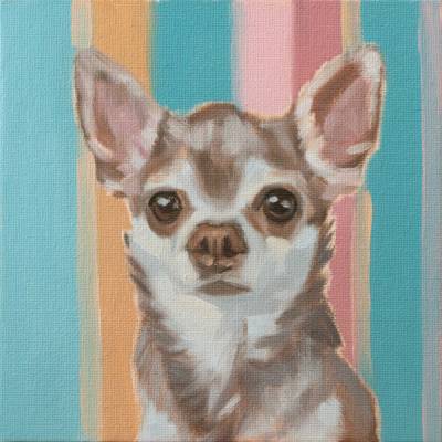 Ölgemälde, Daily Painting, 15 x 15 cm, Hundebild, Chihuahua, optional mit Bilderrahmen