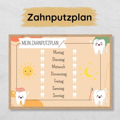 Zahnputzplan für Kinder als Motivation zum täglichen Zähne putzen, wöchentliche Zahnputzroutine