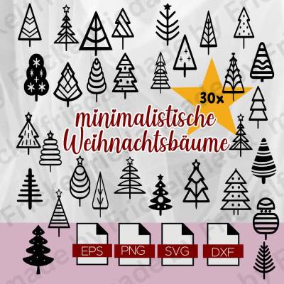 Plotterdatei 30 Weihnachtsbäume Abstrakte Bäume in Minimalistisch Skandinavischem Stil