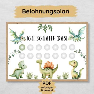 Dino Belohnungsplan für Kinder zum Ausdrucken, niedliche Motivationshilfe mit Dinosaurier Motiven