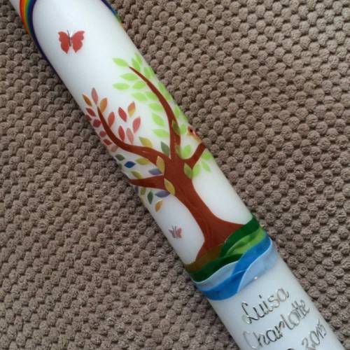 Kommunionkerze Lebensbaum, Mädchen, Junge