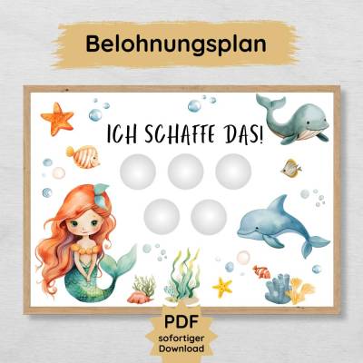 Meerjungfrau Unterwasser Belohnungsplan für Kinder zum Ausdrucken