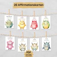 20 Monster Affirmationskarten für Kinder, Mutmacher Motivationskarten zum Ausdrucken Bild 1