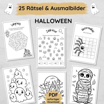 25 Halloween Rätselseiten und Ausmalbilder für Kinder zum Ausdrucken