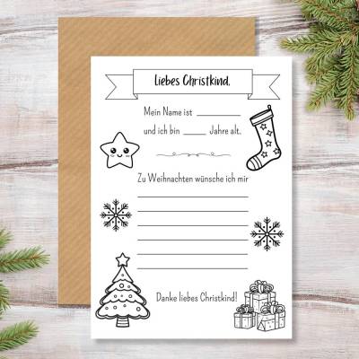 Wunschzettel für Kinder zu Weihnachten, Brief an das Christkind zum Ausdrucken und Ausmalen