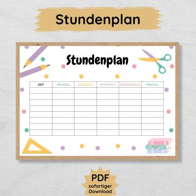 Stundenplan für Kinder zum Ausdrucken, Stundenpläne für Grundschulkinder