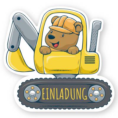 Friendly Fox Bagger Einladung, 12 Einladungskarten Kindergeburtstag Junge, Mini-Bagger Geburtstagseinladungen, 10x11cm