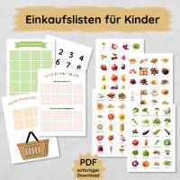 Einkaufsliste für Kinder mit 100+ Lebensmittel Lernkarten zum Ausdrucken, Einkaufsplaner Bild 1