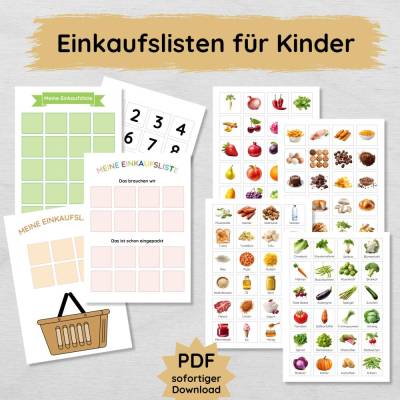 Einkaufsliste für Kinder mit 100+ Lebensmittel Lernkarten zum Ausdrucken, Einkaufsplaner