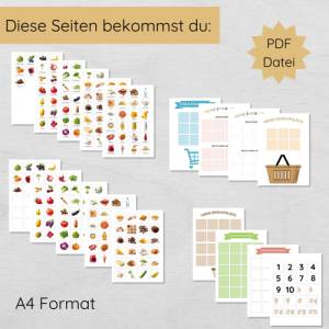 Einkaufsliste für Kinder mit 100+ Lebensmittel Lernkarten zum Ausdrucken, Einkaufsplaner Bild 2