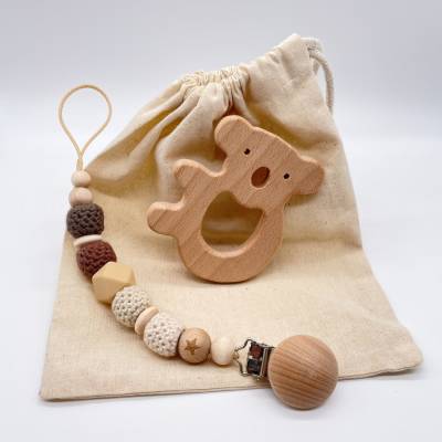 Schnullerkette Baby unisex Geschenkidee Babybesuch Babyparty Geschenk Schwangerschaft Mädchen Junge beige braun Boho