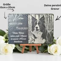 Tiergrabstein/Gedenktafeln (30x20cm) aus Schiefer mit persönlicher Wunschgravur/Urnengrab/Grabschmuck/Fotogravur Bild 2