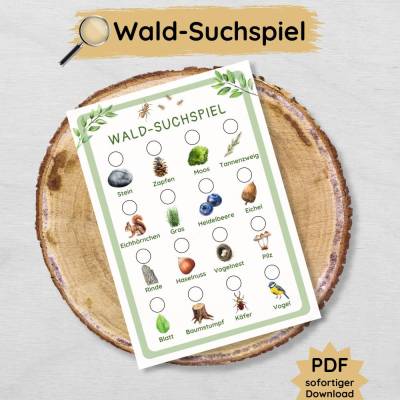 Wald Schatzsuche für Kinder, Wald-Suchspiel Druckvorlage