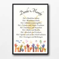 Abschiedsgeschenk Erzieherin personalisiert Hände bunt | Poster Urkunde | Geschenk Kindergarten Danke Bild 1