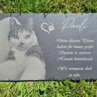 Tiergrabstein/Gedenktafeln (30x20cm) aus Schiefer mit persönlicher Wunschgravur/Urnengrab/Grabschmuck/Fotogravur Bild 1