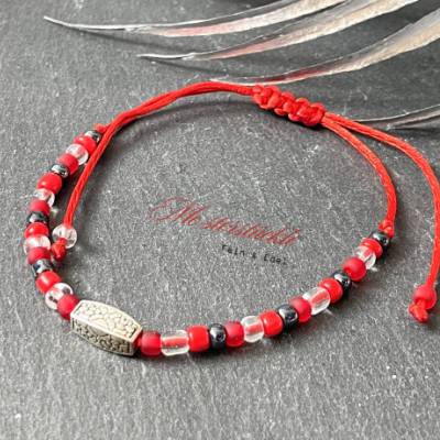 dünnes Perlenarmband rot silber verstellbar